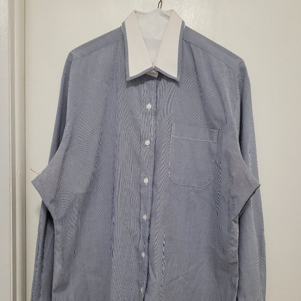 Royal Shirt woman Plus sz 2XL long sleeve blue white V neck bottom